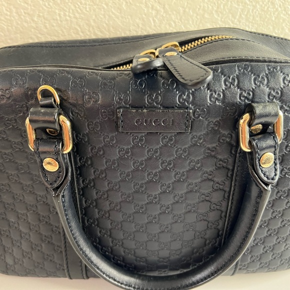 Gucci Navy Embossed Leather Satchel - Picture 7 of 12